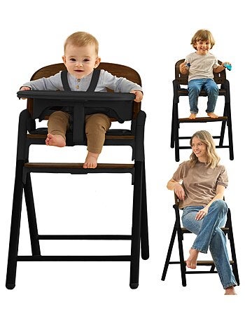 Chaise haute en bois 3en1 LIONELO Celia - Jusqu'à 110kg - Réglage d'une seule main - Evolutive