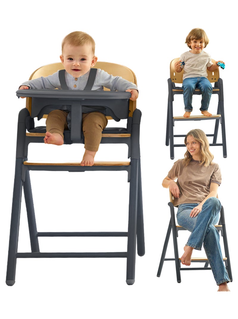 Chaise haute en bois 3en1 LIONELO Celia - Jusqu'à 90kg - Evolutive - Réglage d'une seule main Gris - Kiabi