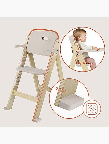 Chaise haute en bois 3en1 LIONELO Floris - Coussins - Evolutive - Ceinture 5 points - Jusqu'à 40 kg