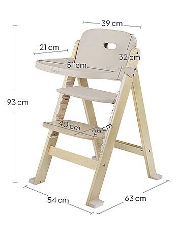 Chaise haute en bois 3en1 LIONELO Floris - Coussins - Evolutive - Ceinture 5 points - Jusqu'à 40 kg