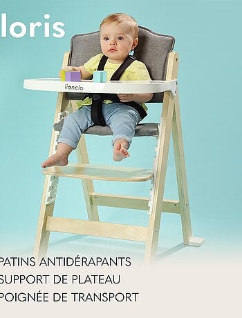 Chaise haute en bois 3en1 LIONELO Floris - Coussins - Evolutive - Ceinture 5 points - Jusqu'à 40 kg