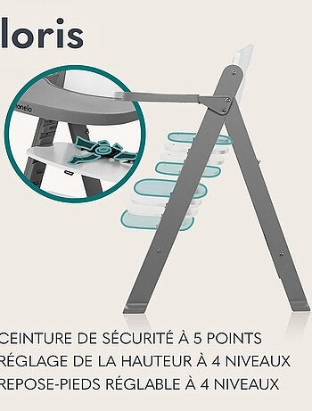 Chaise haute en bois 3en1 LIONELO Floris - Coussins - Evolutive - Ceinture 5 points - Jusqu'à 40 kg