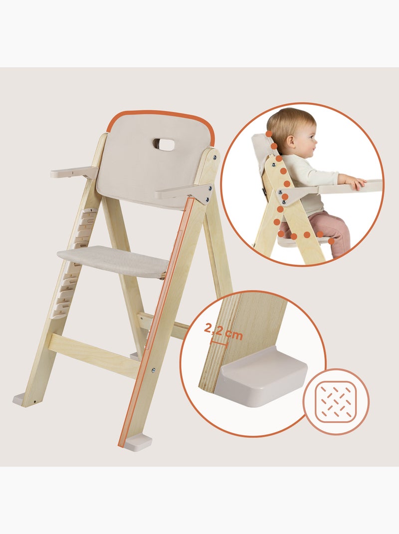 Chaise haute en bois 3en1 LIONELO Floris - Evolutive - Ceinture 5 points - Jusqu'à 40 kg Bois naturel - Kiabi