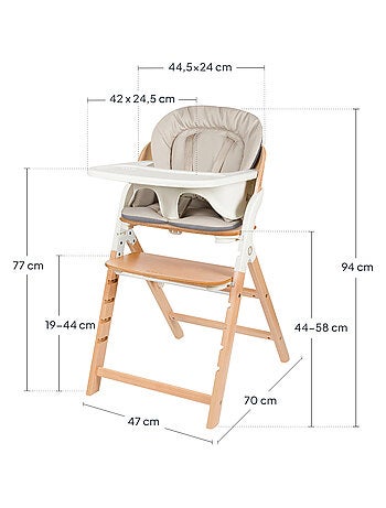 Chaise haute en bois 3en1 LIONELO Megan - Jusqu'à 110kg - Evolutive - Plateau amovible