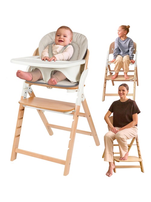 Chaise haute en bois 3en1 LIONELO Megan - Jusqu'à 110kg - Evolutive - Plateau amovible - Kiabi