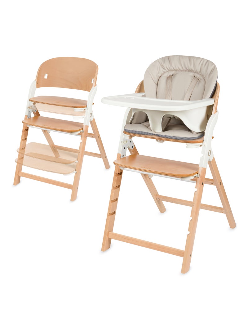 Chaise haute en bois 3en1 LIONELO Megan - Jusqu'à 110kg - Evolutive - Plateau amovible Blanc/Bois - Kiabi