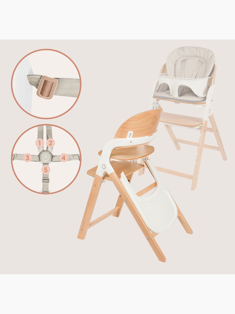 Chaise haute en bois 3en1 LIONELO Megan - Jusqu'à 110kg - Evolutive - Plateau amovible Blanc/Bois - Kiabi