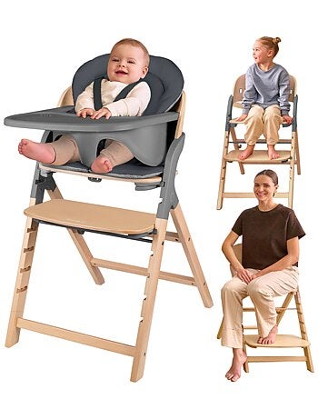 Chaise haute en bois 3en1 LIONELO Megan - Jusqu'à 110kg - Evolutive - Plateau amovible