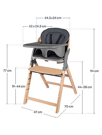 Chaise haute en bois 3en1 LIONELO Megan - Jusqu'à 110kg - Evolutive - Plateau amovible