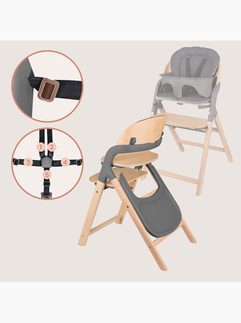 Chaise haute en bois 3en1 LIONELO Megan - Jusqu'à 110kg - Evolutive - Plateau amovible Gris - Kiabi