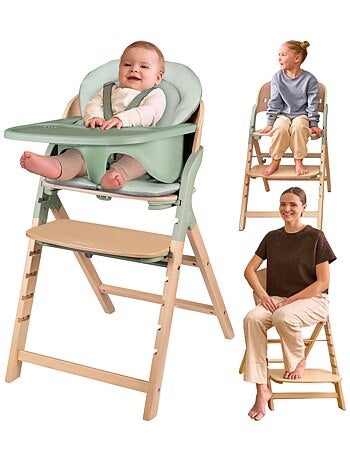 Chaise haute en bois 3en1 LIONELO Megan - Jusqu'à 110kg - Evolutive - Plateau amovible