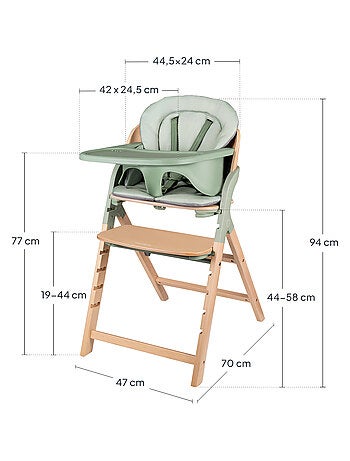 Chaise haute en bois 3en1 LIONELO Megan - Jusqu'à 110kg - Evolutive - Plateau amovible