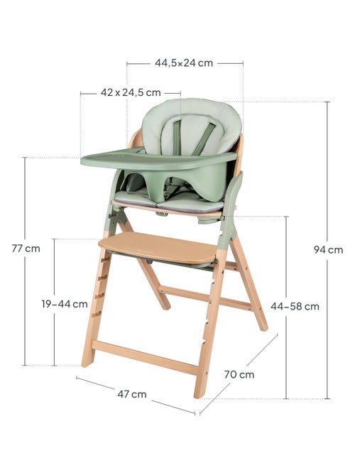 Chaise haute en bois 3en1 LIONELO Megan - Jusqu'à 110kg - Evolutive - Plateau amovible - Kiabi
