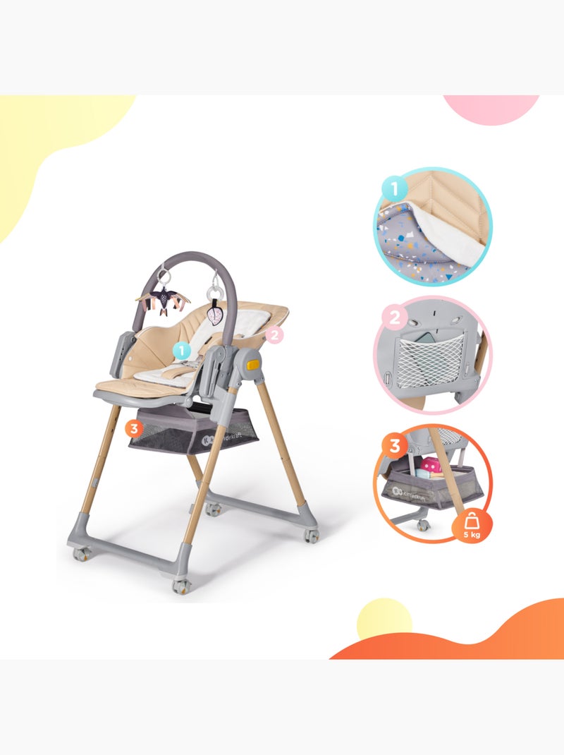 Chaise Haute et Transat Kinderkraft LASTREE 2 en 1 avec Dossier Inclinable et Hauteur Réglable Beige - Kiabi