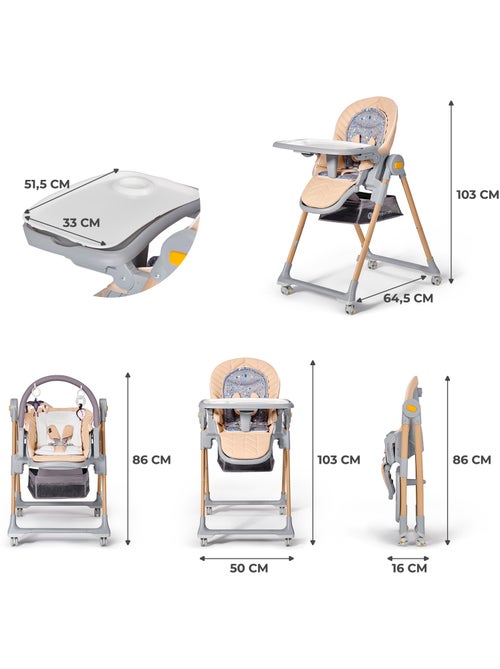 Chaise Haute et Transat Kinderkraft LASTREE 2 en 1 avec Dossier Inclinable et Hauteur Réglable - Kiabi Chaise Haute et Transat Kinderkraft LASTREE 2 en 1 avec Dossier Inclinable et Hauteur Réglable - Kiabi