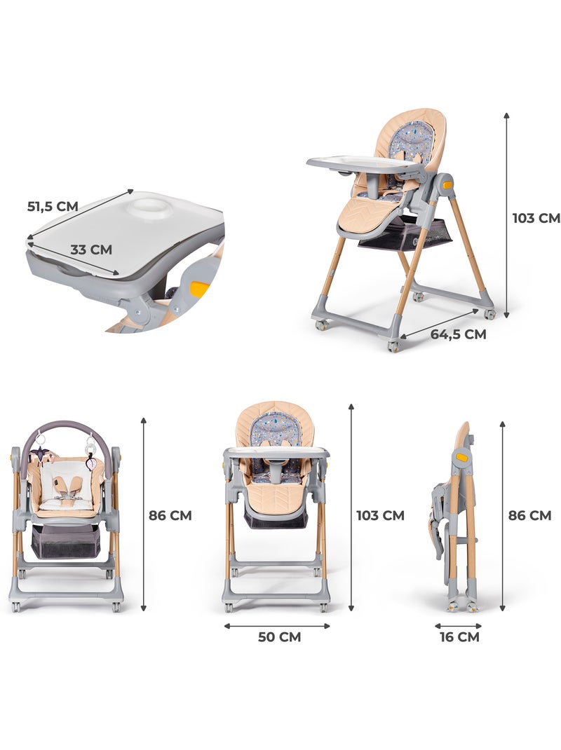 Chaise Haute et Transat Kinderkraft LASTREE 2 en 1 avec Dossier Inclinable et Hauteur Réglable Beige - Kiabi