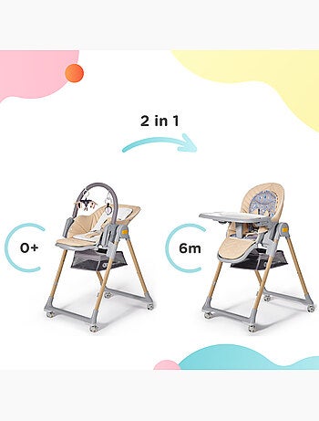 Chaise Haute et Transat Kinderkraft LASTREE 2 en 1 avec Dossier Inclinable et Hauteur Réglable