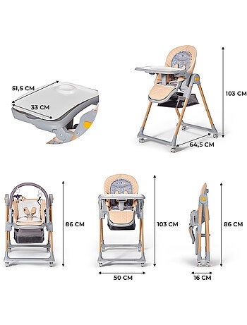 Chaise Haute et Transat Kinderkraft LASTREE 2 en 1 avec Dossier Inclinable et Hauteur Réglable