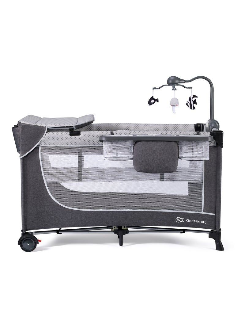 Chaise Haute et Transat Kinderkraft LASTREE 2 en 1 avec Dossier Inclinable et Roues Gris - Kiabi