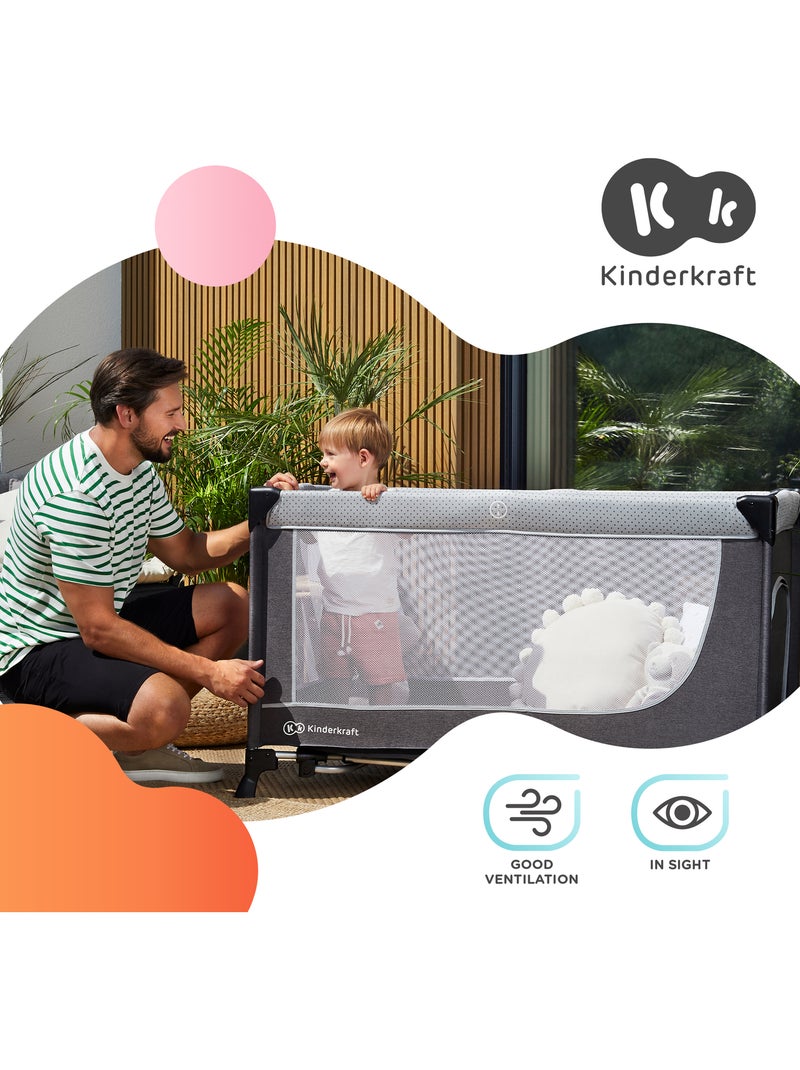 Chaise Haute et Transat Kinderkraft LASTREE 2 en 1 avec Dossier Inclinable et Roues Gris - Kiabi