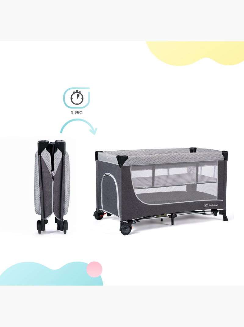 Chaise Haute et Transat Kinderkraft LASTREE 2 en 1 avec Dossier Inclinable et Roues Gris - Kiabi