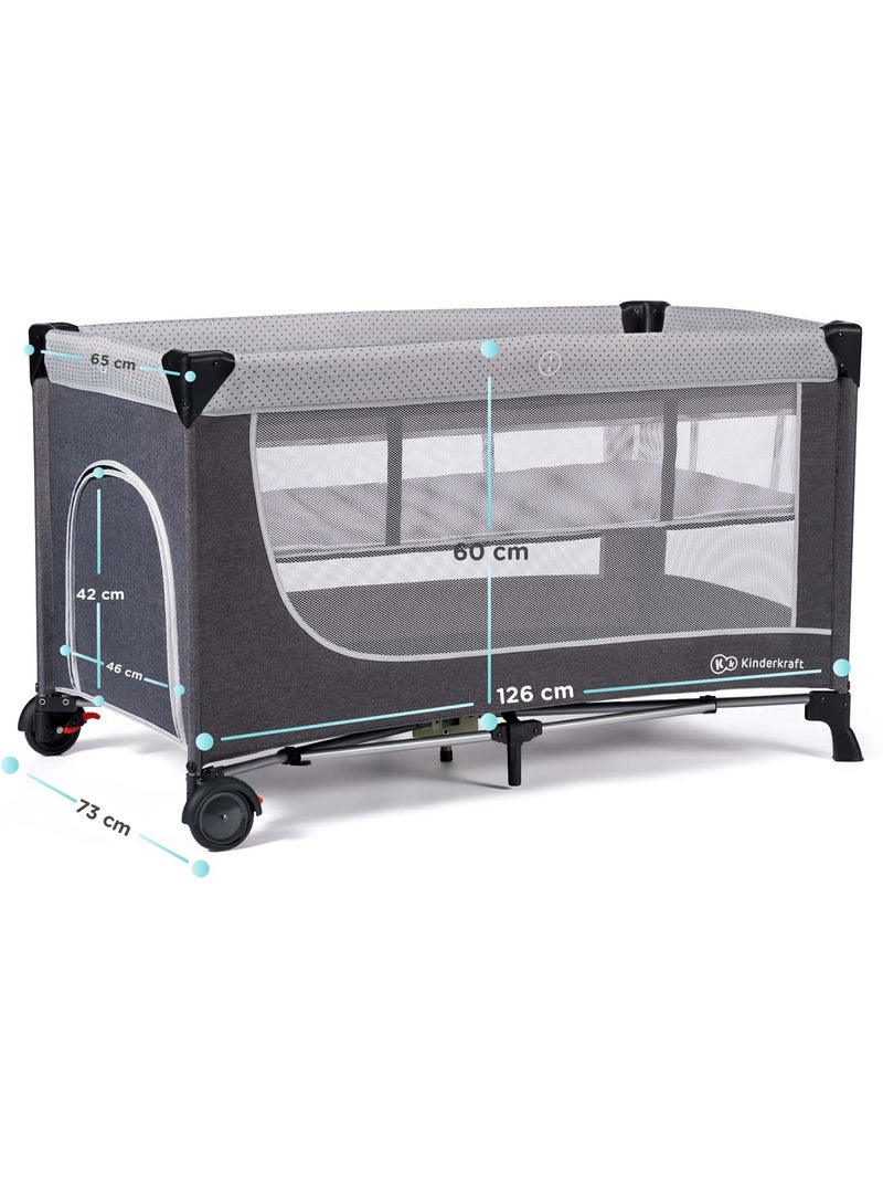 Chaise Haute et Transat Kinderkraft LASTREE 2 en 1 avec Dossier Inclinable et Roues Gris - Kiabi