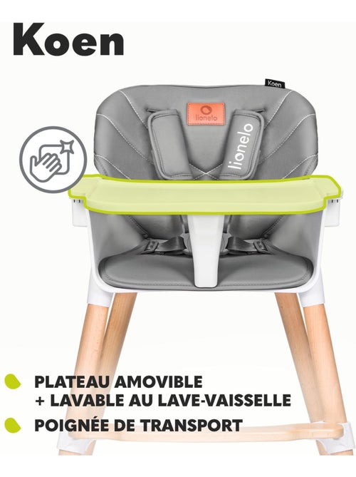 Chaise haute évolutive 2en1 LIONELO Koen - Jusqu'à 50kg - Léger - Plateau amovible - Kiabi