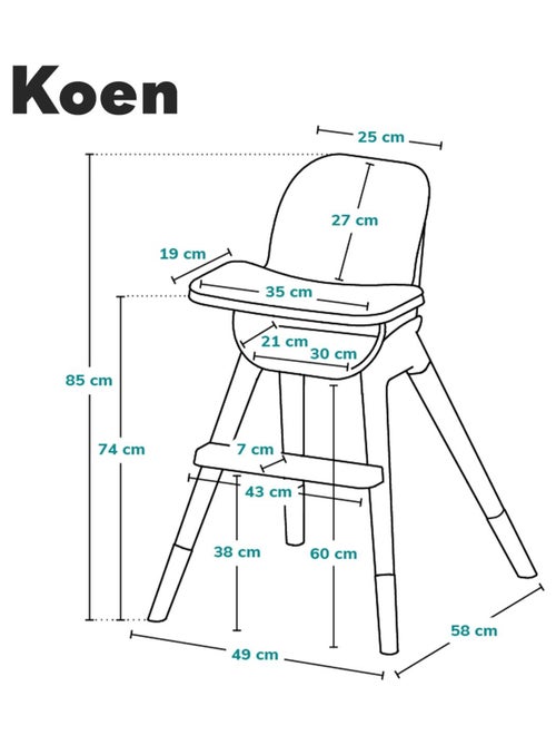 Chaise haute évolutive 2en1 LIONELO Koen - Jusqu'à 50kg - Léger - Plateau amovible - Kiabi