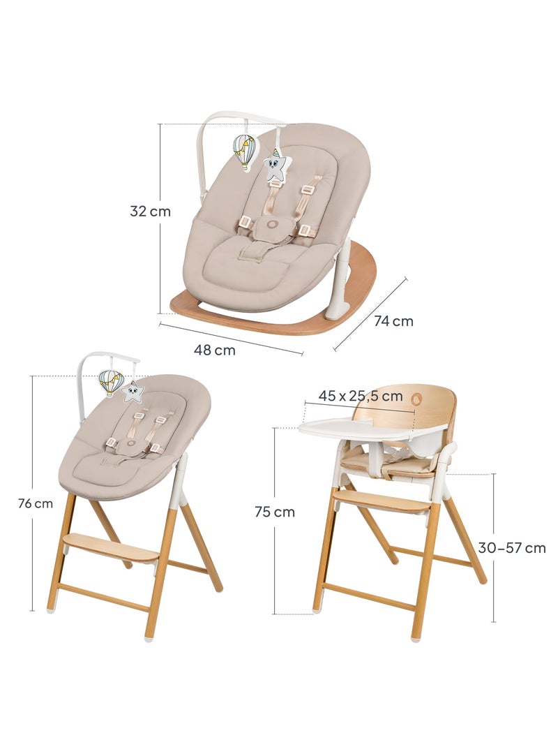 Chaise haute évolutive 3en1 LIONELO Celia Set - Transat - Jusqu'à 110kg - Réglage d'une seule main Bois naturel - Kiabi