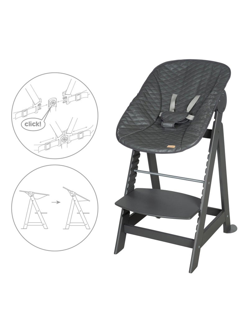 Chaise haute évolutive avec transat inclinable en cuir PU 'Roba Born Up' gris anthracite - Kiabi
