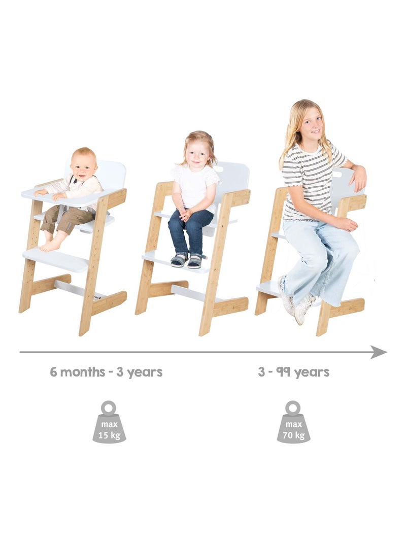 Chaise haute évolutive en bambou FSC® avec plateau repas 'Roba Nature Up' Blanc Marron - Kiabi