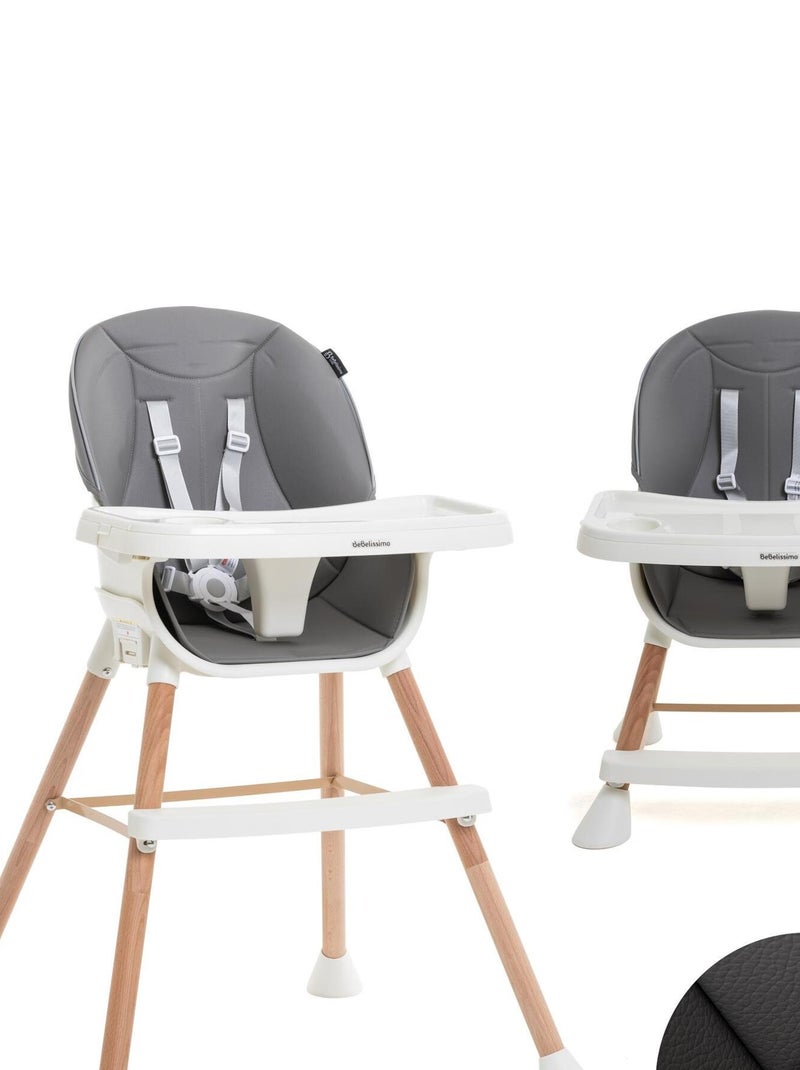 Chaise Haute Évolutive en Bois - 3 en 1 – 6 mois jusqu’à 5 ans - réhausseur - gris Gris - Kiabi