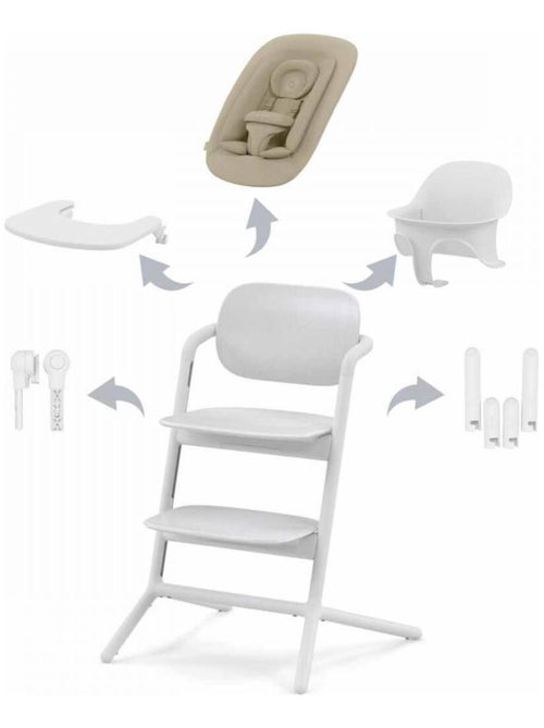 Chaise Haute évolutive Lemo 2 All White (pack 4 en 1 avec transat) - Kiabi