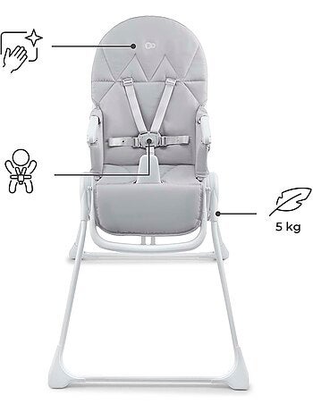 Chaise Haute Kinderkraft BINCI Pliable avec Plateau Réglable, Harnais 5 Points et Repose-Pieds