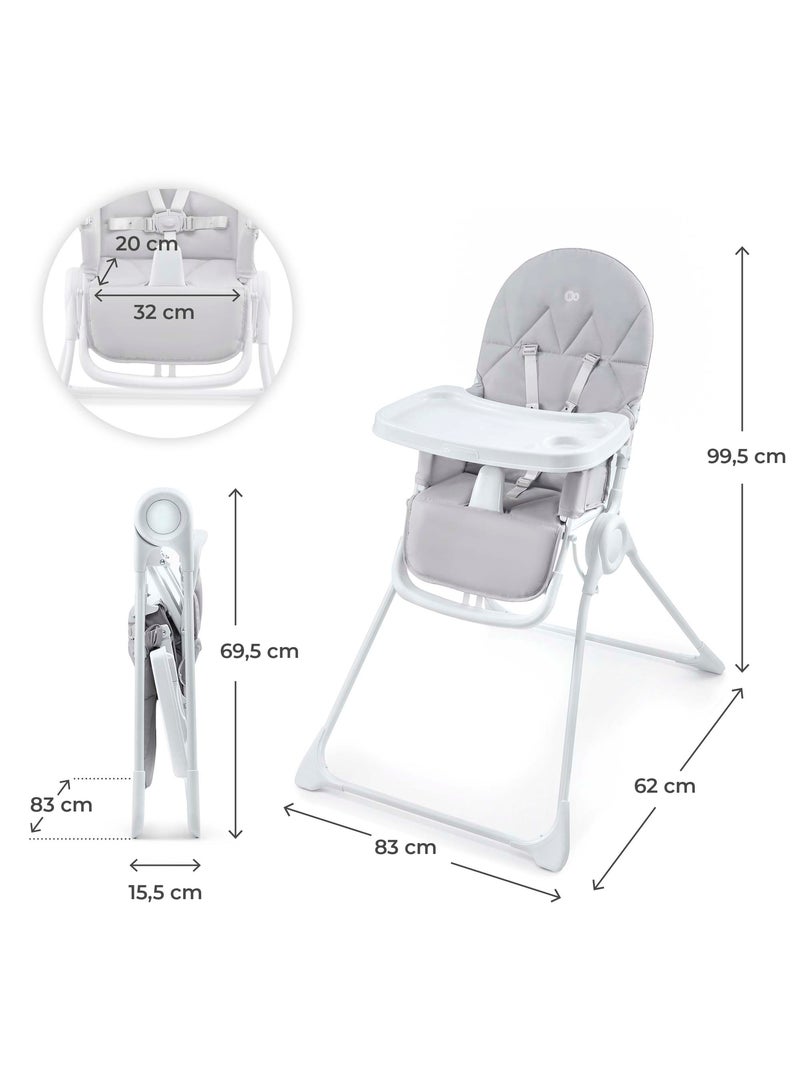 Chaise Haute Kinderkraft BINCI Pliable avec Plateau Réglable, Harnais 5 Points et Repose-Pieds Gris clair - Kiabi