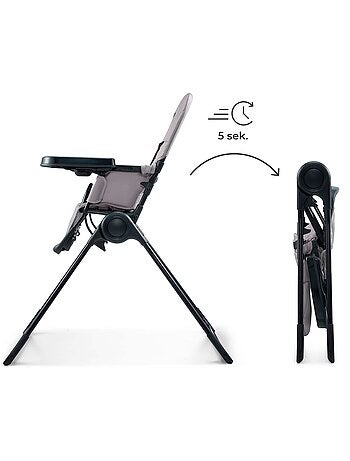 Chaise Haute Kinderkraft BINCI Pliable avec Plateau Réglable, Harnais 5 Points et Repose-Pieds
