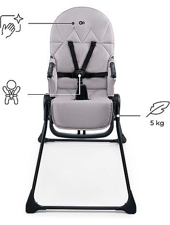 Chaise Haute Kinderkraft BINCI Pliable avec Plateau Réglable, Harnais 5 Points et Repose-Pieds