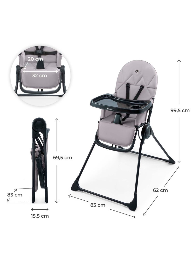 Chaise Haute Kinderkraft BINCI Pliable avec Plateau Réglable, Harnais 5 Points et Repose-Pieds Gris - Kiabi