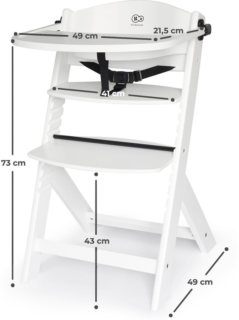 Chaise Haute Kinderkraft ENOCK 2 en 1 Évolutive jusqu’à 35 kg avec Repose-Pieds Réglable Blanc - Kiabi