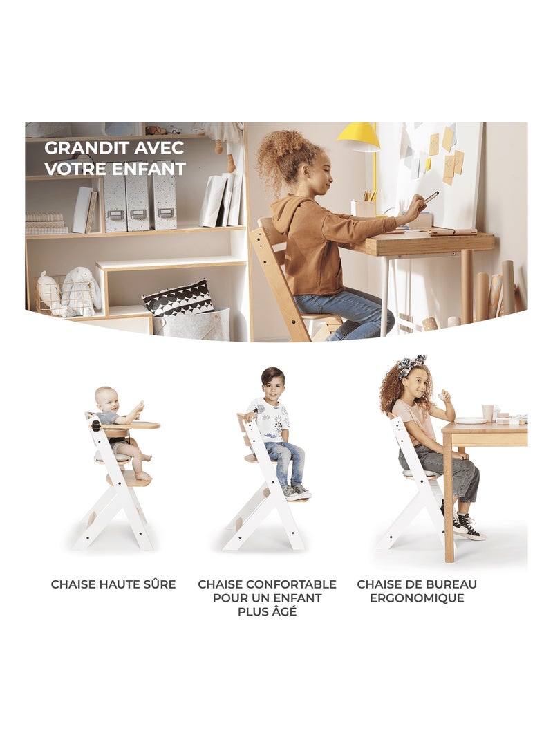 Chaise Haute Kinderkraft ENOCK 3 en 1 Évolutive jusqu’à 35 kg avec Repose-Pieds Réglable Blanc/Bois - Kiabi