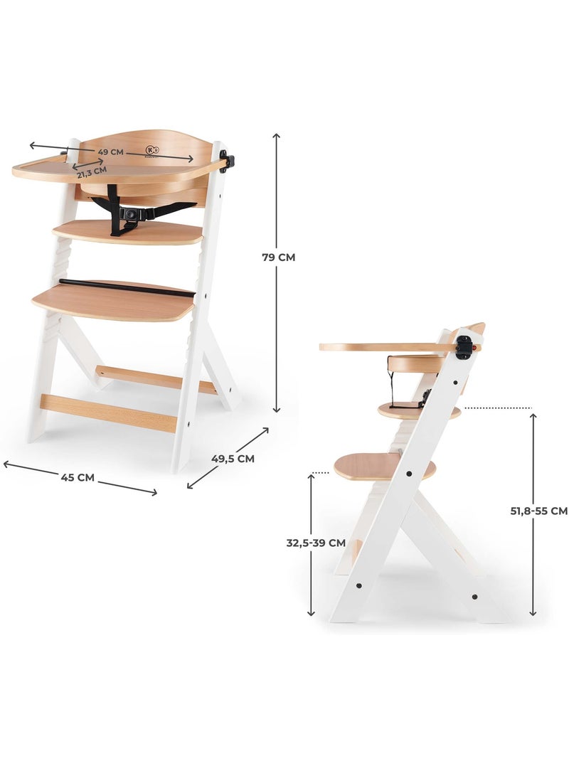 Chaise Haute Kinderkraft ENOCK 3 en 1 Évolutive jusqu’à 35 kg avec Repose-Pieds Réglable Blanc/Bois - Kiabi