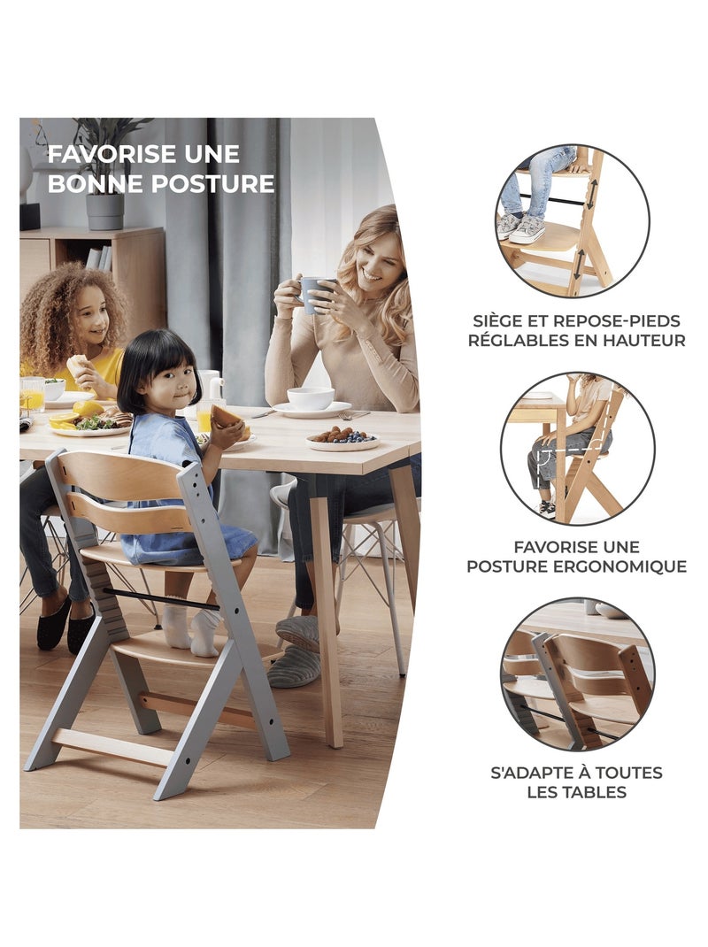 Chaise Haute Kinderkraft ENOCK 3 en 1 Évolutive jusqu’à 35 kg avec Repose-Pieds Réglable Gris - Kiabi
