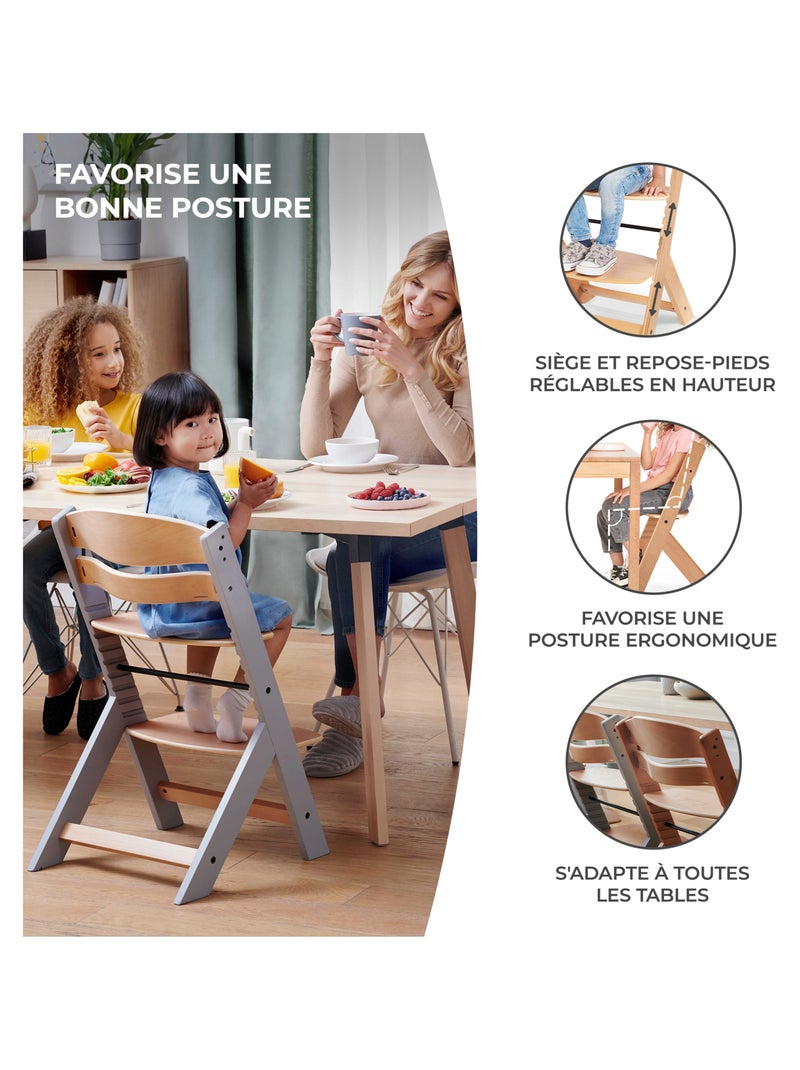 Chaise Haute Kinderkraft ENOCK avec Coussin, Évolutive jusqu’à 35 kg et Repose-Pieds Réglable Gris - Kiabi
