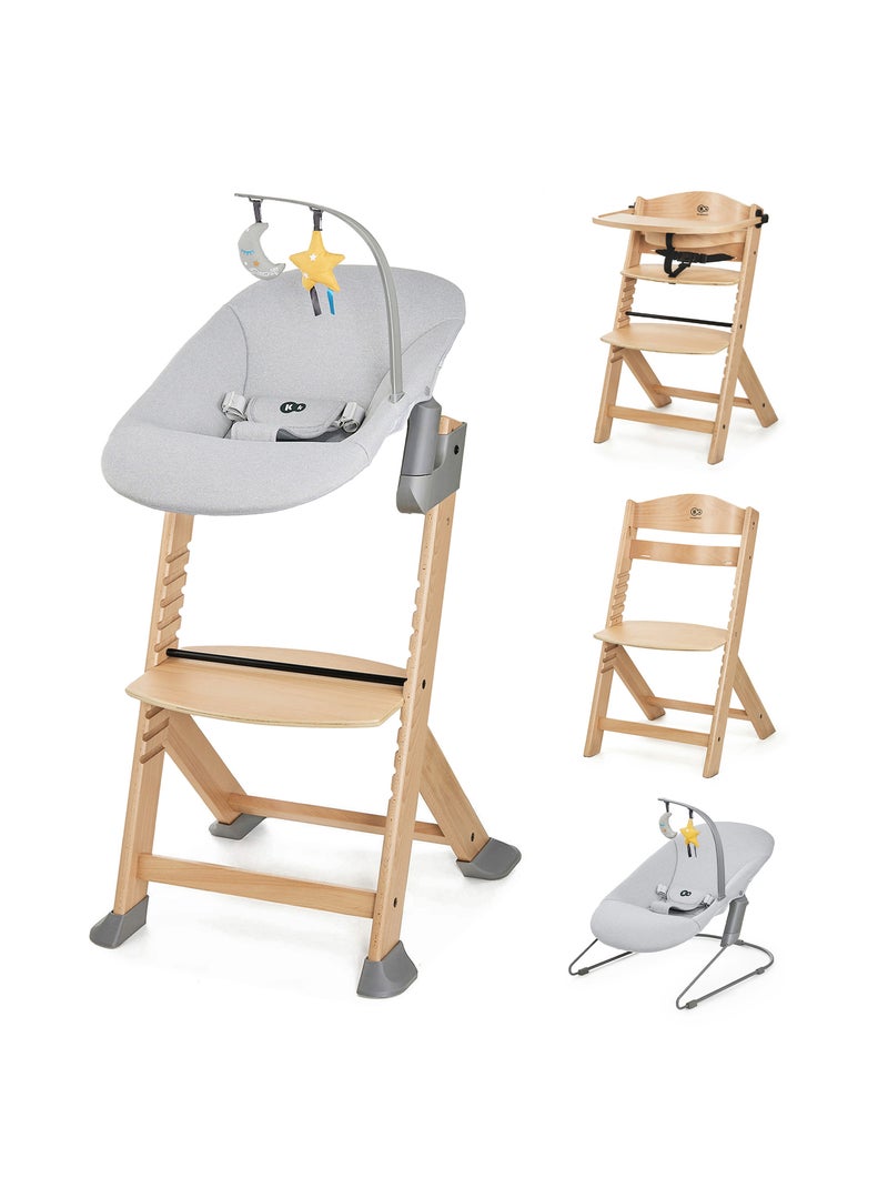 Chaise Haute Kinderkraft ENOCK + CALMEE avec Transat Évolutif jusqu’à 35 kg et Repose-Pieds Réglable Gris - Kiabi