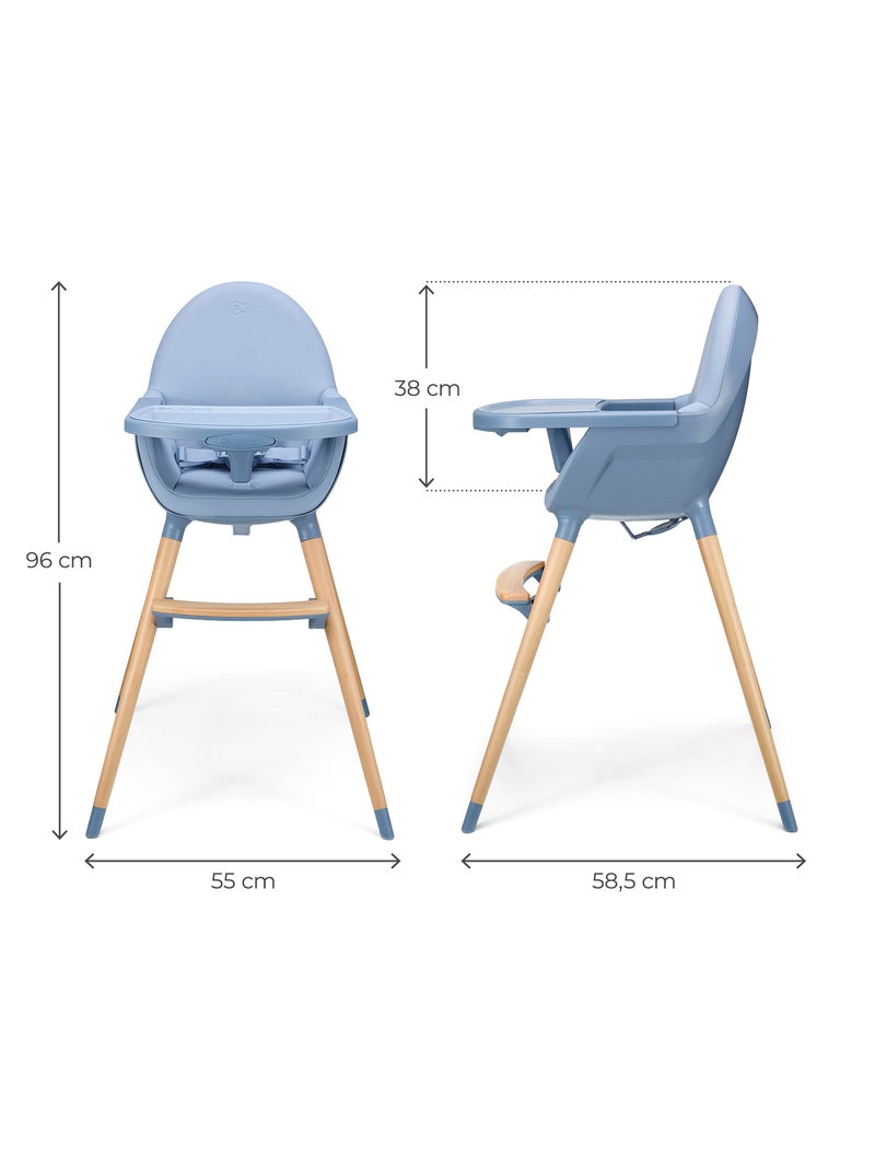 Chaise Haute Kinderkraft FINI 2 avec Plateau Réglable, Harnais 5 Points et Assise en Éco-Cuir Bleu - Kiabi
