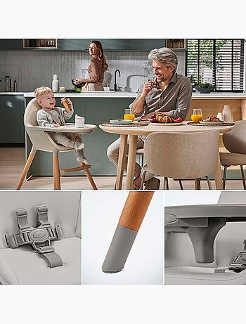 Chaise Haute Kinderkraft FINI 2 avec Plateau Réglable, Harnais 5 Points et Assise en Éco-Cuir