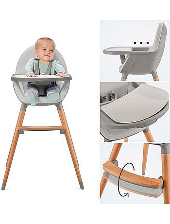 Chaise Haute Kinderkraft FINI 2 avec Plateau Réglable, Harnais 5 Points et Assise en Éco-Cuir