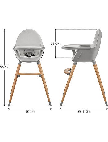 Chaise Haute Kinderkraft FINI 2 avec Plateau Réglable, Harnais 5 Points et Assise en Éco-Cuir