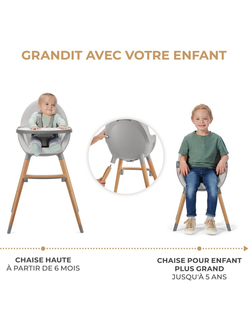 Chaise Haute Kinderkraft FINI 2 avec Plateau Réglable, Harnais 5 Points et Assise en Éco-Cuir Gris - Kiabi