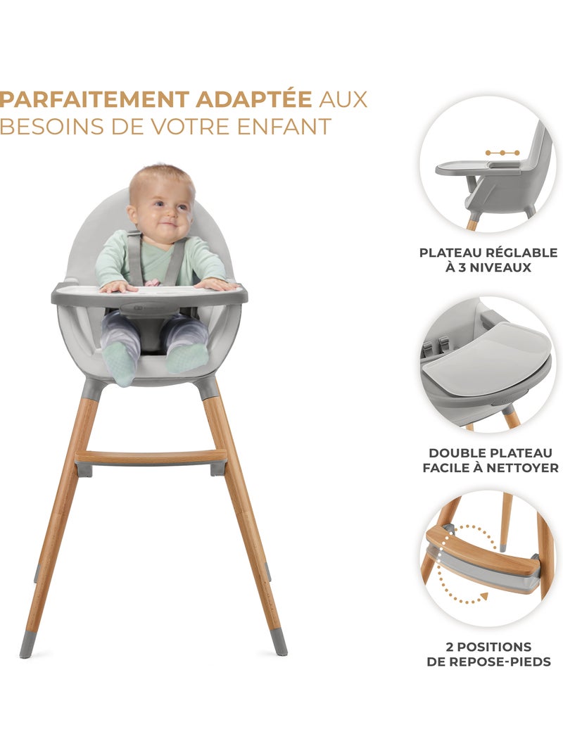 Chaise Haute Kinderkraft FINI 2 avec Plateau Réglable, Harnais 5 Points et Assise en Éco-Cuir Gris - Kiabi
